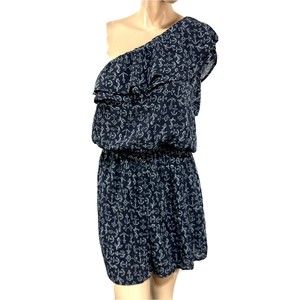 Collective Concepts Romper One Shoulder Ruffle Anchor Print Size M Navy White